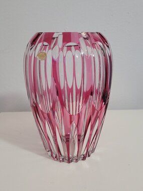 Vintage MCM 70's Nachtmann West Germany Cranberry Cut to Clear Crystal Vase